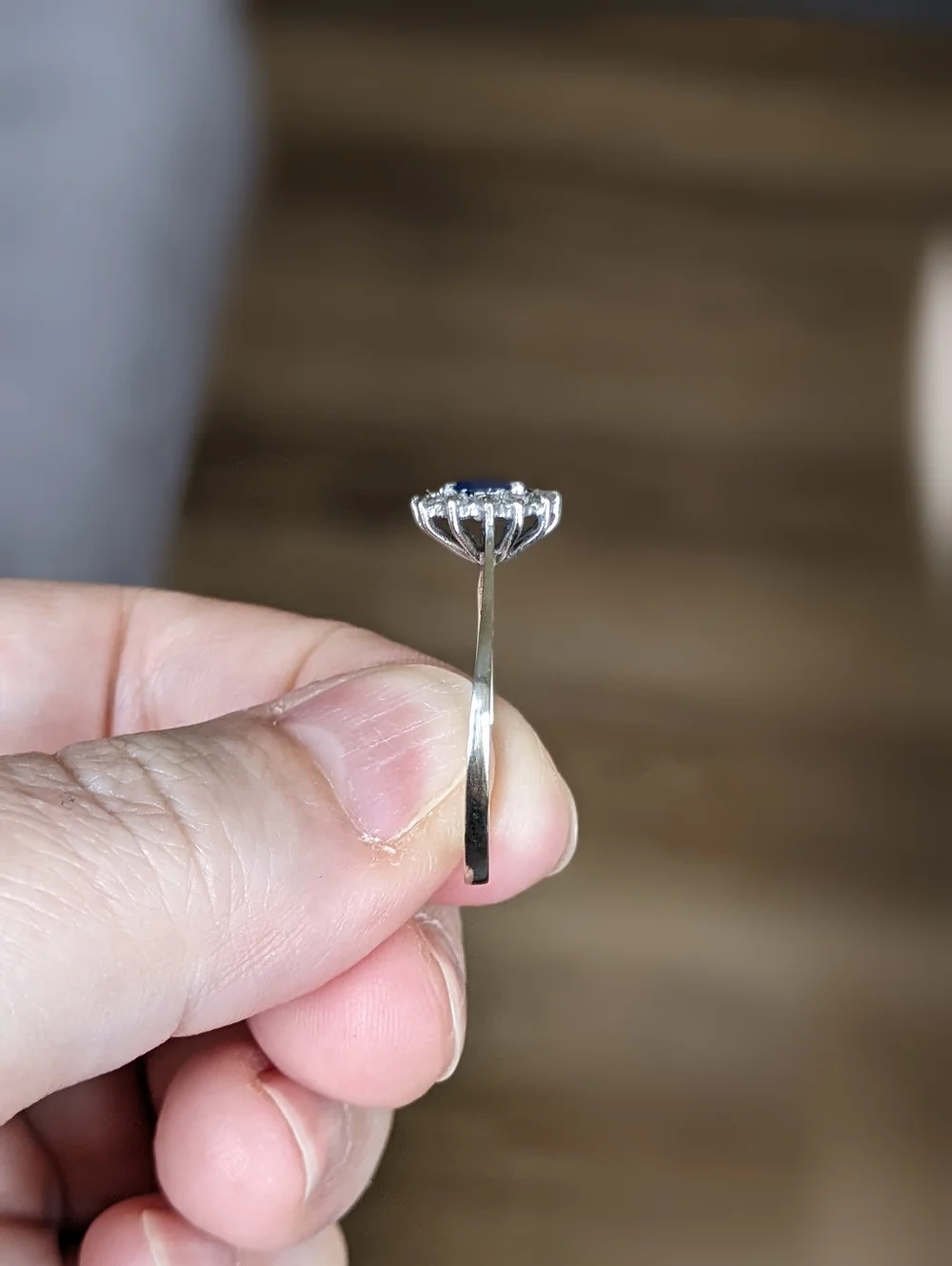 18K White Gold Blue Sapphire Ring With White Sapphire Halo - Picture 11 of 16